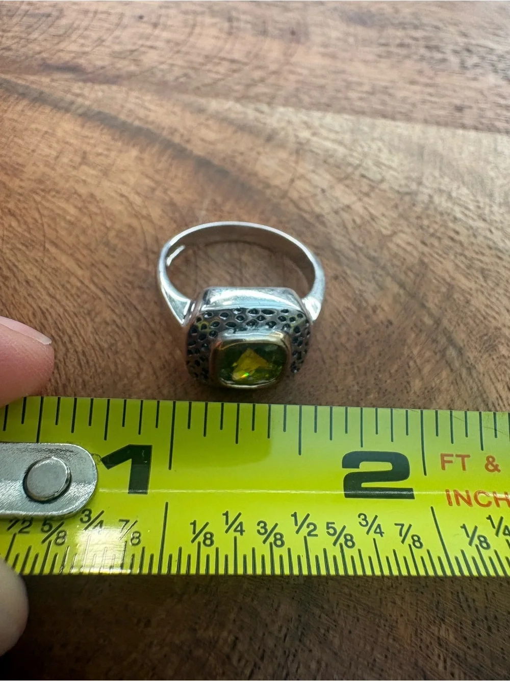 Vintage Gold Plated Ring with Olive Green Gemstone - Size 9